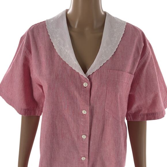 Ralph Lauren Red Vintage 1980s White Striped Cotton Button Down Blouse - Picture 4 of 9